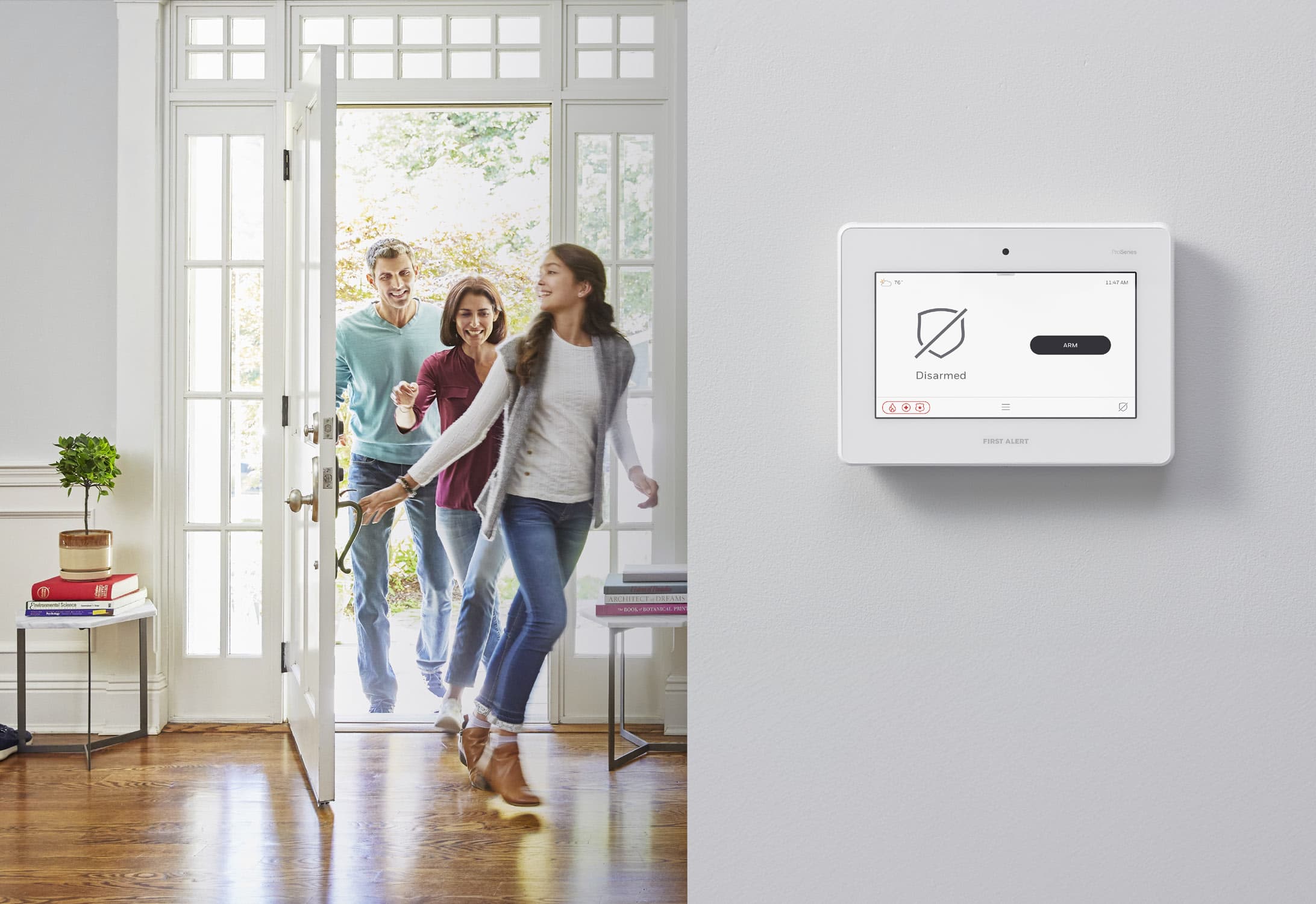 Honeywell Home Pro Series PROA7PLUS panel mounted in a residential entryway